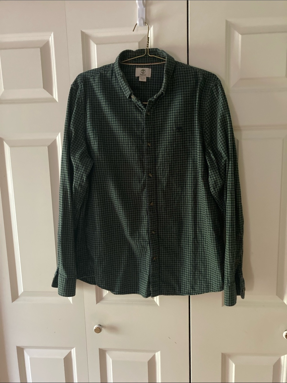Timberland flannel check blue green button down casual shirt men’s XL slim fit
